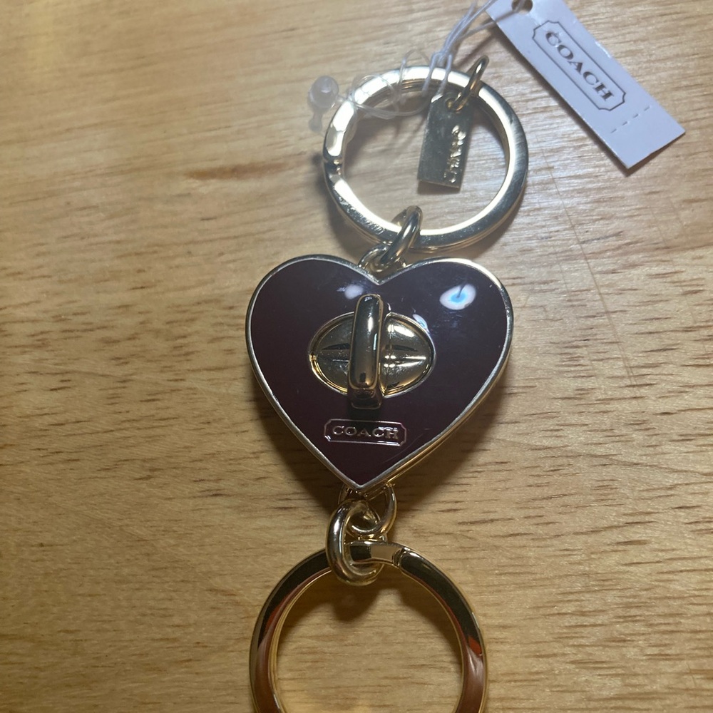 Coach Burgundy Heart 2 for 1 convertible Keychain with Gold Details
